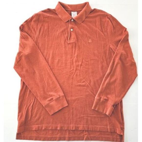 Brooks Brothers Orange LS Casual Rugby‎ Performance Polo Shirt Supima Cotton XL - Picture 2 of 7
